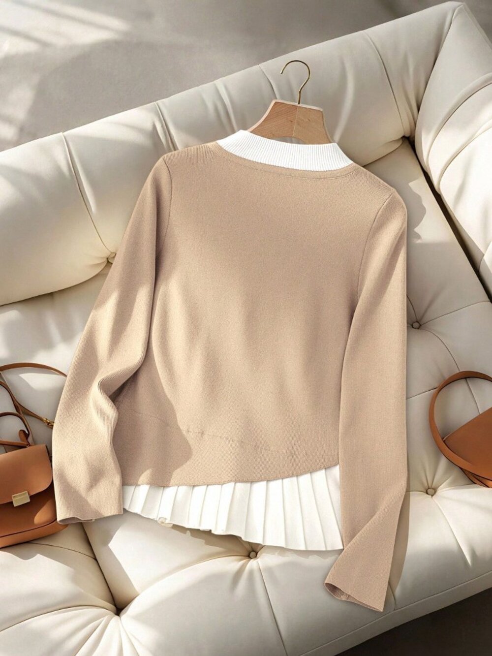 Apricot Elegant Women's Casual Sweater With Metal Button - Picture 2 of 6